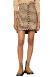 Sandro Gena High Waist Houndstooth Skirt In Brown - Beige