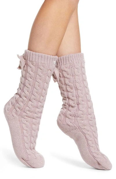 Ugg Laila Bow Fleece Lined Socks In Mauve Fog / Gold