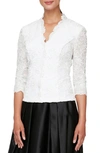 Alex Evenings Embroidered Illusion Sleeve Blouse In White