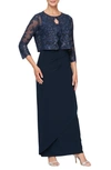 Alex Evenings Womens Formal Full-length Evening Dress In Navy