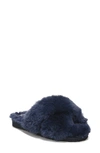 Sam Edelman Women's Jeane Fluffy Crisscross Slippers Women's Shoes In Bright Navy
