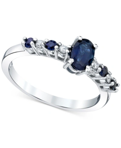 Macy's Sapphire (7/8 Ct. T.w.) & Diamond (1/20 Ct. T.w.) Ring In 10k White Gold In Blue