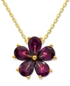 Macy's Rhodolite Garnet Flower 18" Pendant Necklace (3-3/4 Ct. T.w.) In 14k Gold-plated Sterling Silver In Rhodolite Garnet