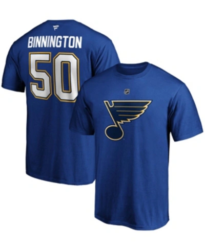 Majestic Fanatics Branded Men's Jordan Binnington Blue St. Louis Blues Team Authentic Stack Name & Number T-s
