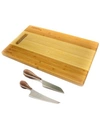 BERGHOFF BAMBOO 3 PIECE TWO-TONE BOARD WITH HANDLE AND AARON PROBYN CHEESE KNIVES SET