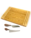 Berghoff Bamboo 3pc Striped Cutting Board And Aaron Probyn Cheese Knives Set In Brown