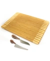 BERGHOFF BAMBOO 3 PIECE RECTANGULAR TWO-TONED BOARD AND AARON PROBYN CHEESE KNIVES SET