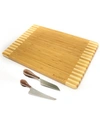 Berghoff Bamboo 3pc Striped Cutting Board And Aaron Probyn Cheese Knives Set In Brown