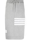 Thom Browne Four-bar Stripe Drawstring Skirt In Grey