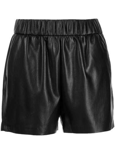 Anine Bing Elasticated-waist Leather-look Shorts In Black