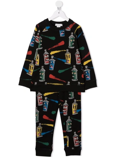 Stella Mccartney Kids' Graphic-print Sweatshirt Set In Black