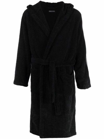 Emporio Armani Terrycloth Bath Dressing Gown In Black