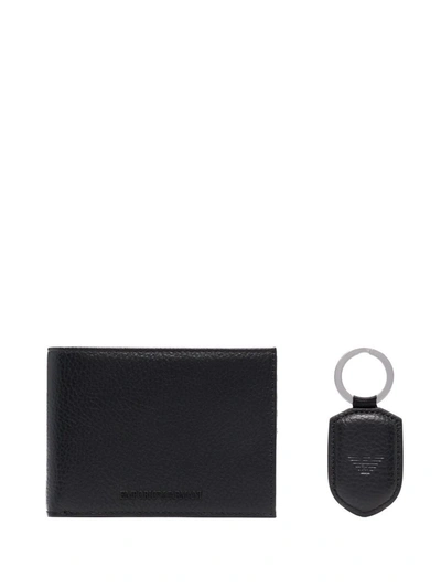 Emporio Armani Gift Box With Wallet And Keyring In Tumbled Leather In Black