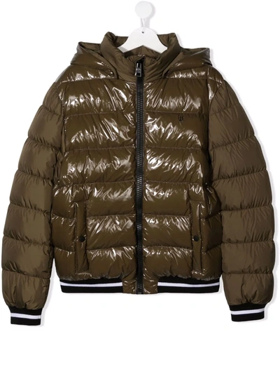 Herno Teen Panelled Puffer Coat In Green