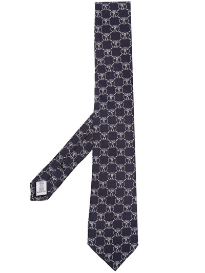 Moschino Monogram-print Silk Tie In Blue