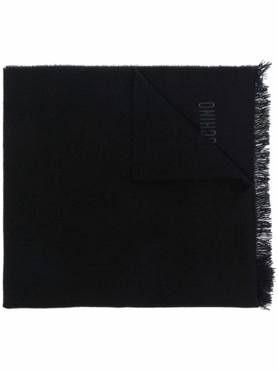 Moschino Logo-embroidered Cashmere Scarf In Black