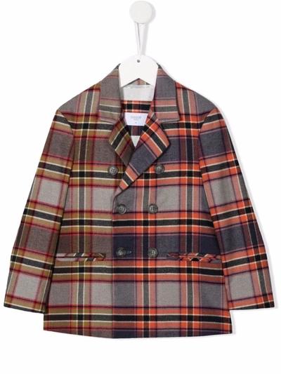 Paade Mode Kids' Plaid Double-breasted Jacket In Blue