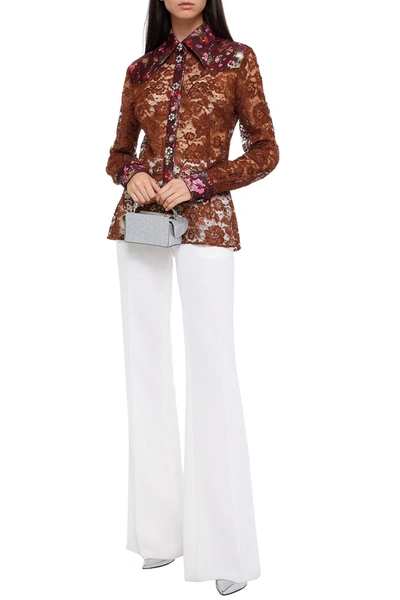 Dolce & Gabbana Brocade-trimmed Crystal-embellished Corded Lace Shirt In Brown