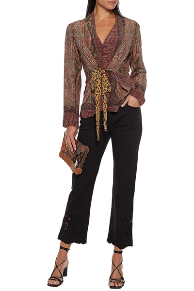 Etro Cropped Broderie Anglaise-trimmed Mid-rise Bootcut Jeans In Black