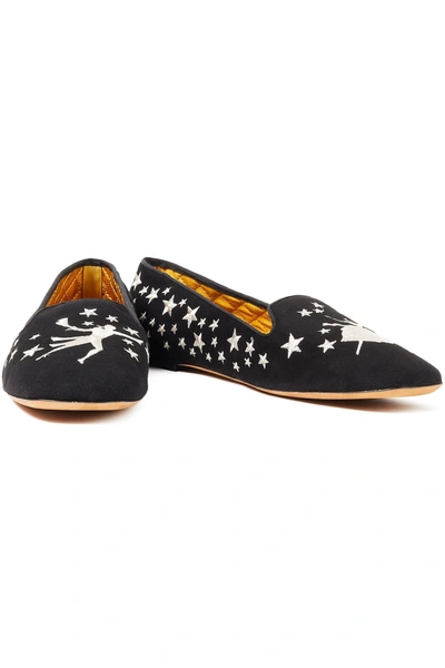 Etro Embroidered Suede Ballet Flats In Blue