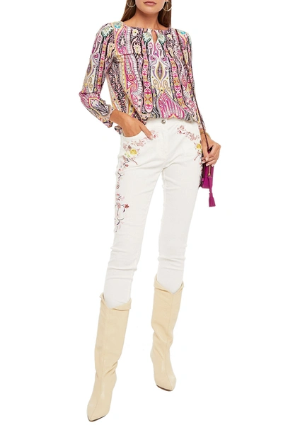 Etro Embroidered Mid-rise Skinny Jeans In White