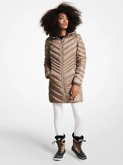 Michael Kors Quilted Nylon Packable Puffer Coat In Natural