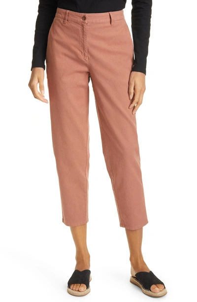 Eileen Fisher Organic Cotton & Hemp High Waist Tapered Ankle Pants In Clay