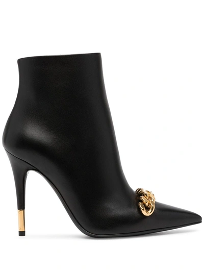 Tom Ford Black Iconic Chain 105 Leather Ankle Boots In Black - U9000