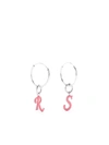 Raf Simons Enamel Logo Hoop Earrings In Silver,pink