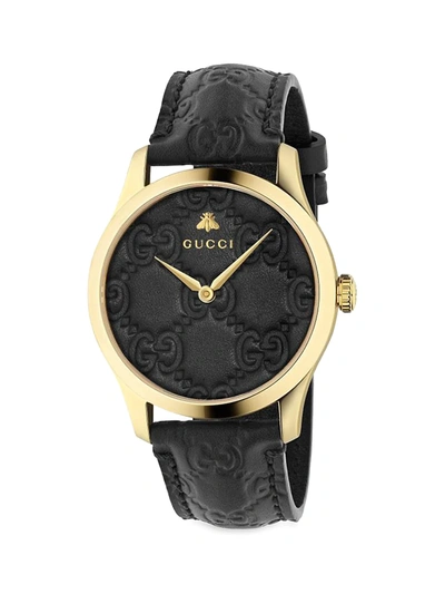 Gucci G-timeless Goldtone Stainless Steel Leather Strap Watch In Black