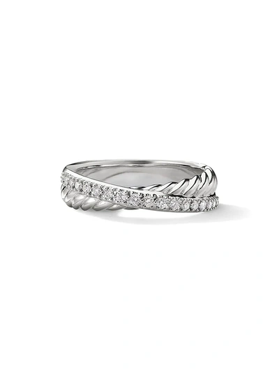 David Yurman Crossover Ring With Diamonds In Silver