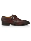 Paul Stuart Galante Crisscross Double Monk Strap Leather Shoes In Brown