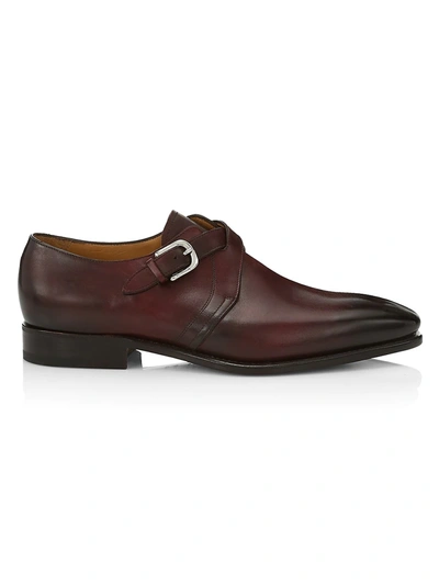 Paul Stuart Galante Crisscross Double Monk Strap Leather Shoes In Brown