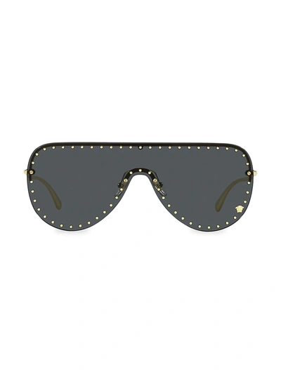 Versace Rimless Studded Metal Shield Sunglasses In Gold