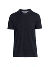 Brunello Cucinelli Cotton V-neck T-shirt In Navy Blue