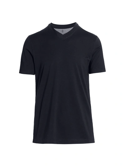 Brunello Cucinelli Cotton V-neck T-shirt In Blue