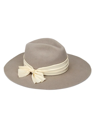 Hat Attack Mona Pleated Tie-trim Wool Hat In Light Grey