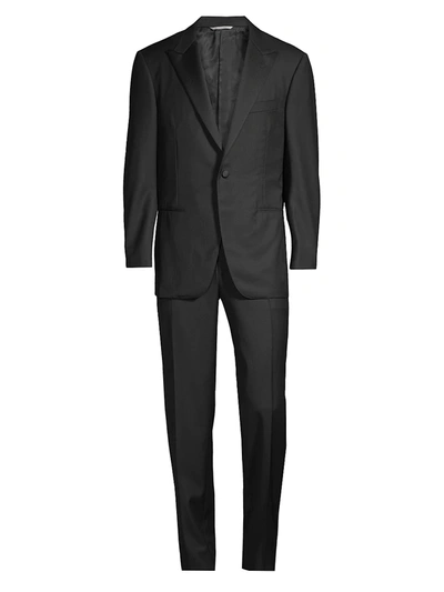 Canali Siena Soft Textured Stretch Wool Suit In Black