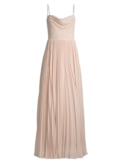 Fame And Partners Camille Cowlneck Plisse Gown In Light Pink