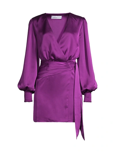 Fame And Partners Riviera Surplice Puff Sleeve Dress In Royal Purple