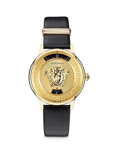 Versace Medusa Icon Ip Yellow Gold Leather Strap Watch