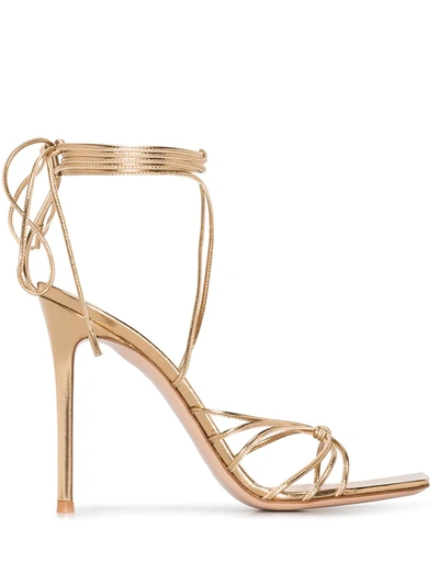 Gianvito Rossi 105mm Lace-up Leather Sandals In Gold