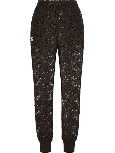 Dolce & Gabbana Macramé Jogging Pants With Crystal Dg Embellishment In Black
