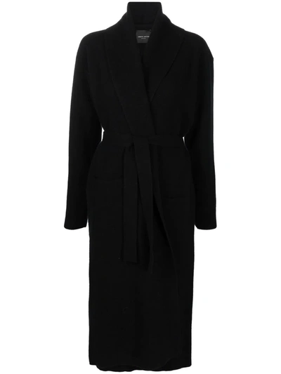 Roberto Collina Belted-waist Merino Coat In Schwarz