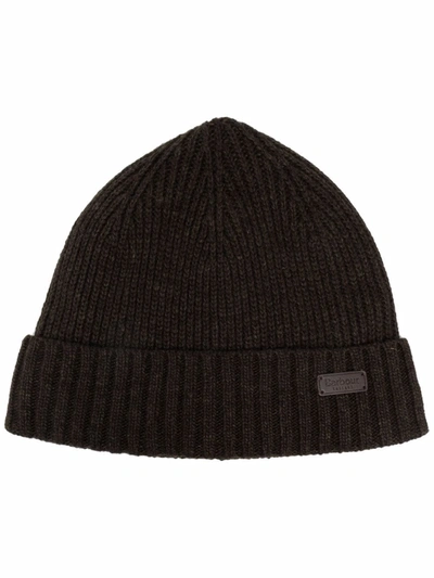 Barbour Logo-patch Knitted Beanie In Dark Green