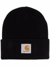 Carhartt Logo-patch Knitted Beanie In Schwarz