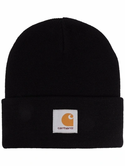 Carhartt Logo-patch Knitted Beanie In Schwarz