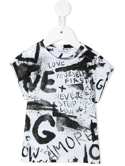 Dolce & Gabbana Babies' Grafitti Print T-shirt In White