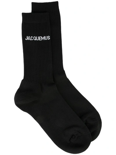Jacquemus Logo-jacquard Ribbed Cotton-blend Socks In Black