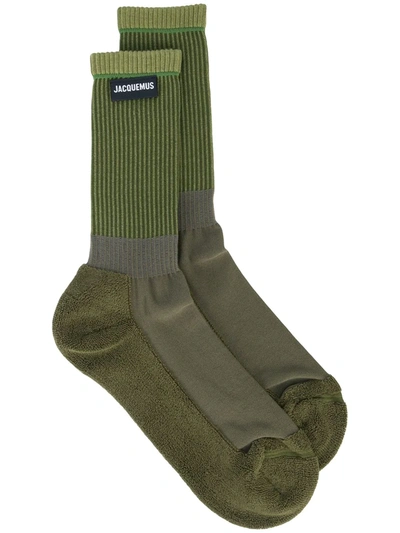 Jacquemus Ribbed Panelled Socks In Green